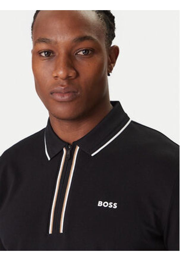 BOSS Polo Philix 50544450 Czarny Slim Fit. Typ kołnierza: polo. Kolor: czarny. Materiał: bawełna