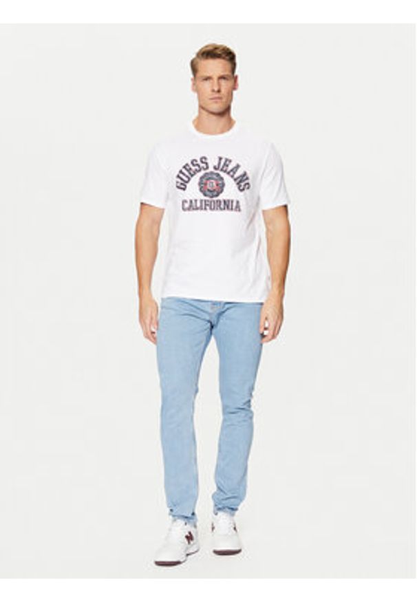Guess Jeans T-Shirt M5RI80 K8HM0 Biały Slim Fit. Kolor: biały. Materiał: bawełna