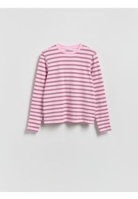 Reserved - Longsleeve z merceryzowanej bawełny - pastelowy róż. Kolor: różowy. Materiał: bawełna. Długość rękawa: długi rękaw