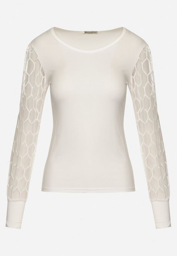 Born2be - Biała Wiskozowa Bluzka z Przeźroczystymi Rękawami Nimpha. Okazja: do pracy. Kolor: biały. Materiał: wiskoza. Styl: elegancki