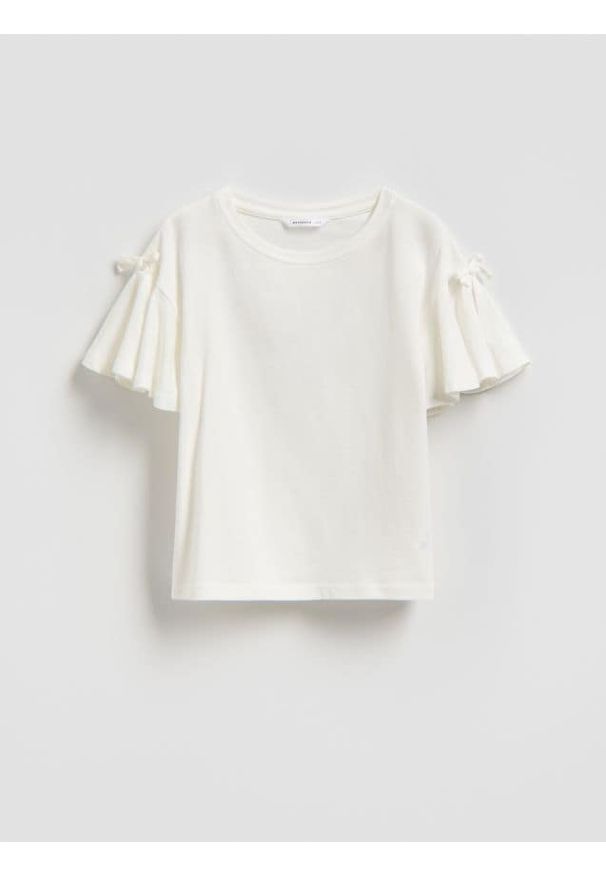 Reserved - Bluzka z falbanką - złamana biel. Materiał: tkanina