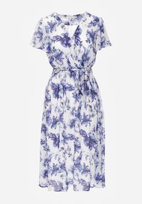 Born2be - Niebieska Kopertowa Sukienka w Kwiaty z Wiązanym Paskiem i Brokatem Hilingea. Okazja: na imprezę, do pracy, na co dzień. Kolor: niebieski. Wzór: kwiaty. Typ sukienki: kopertowe. Styl: casual, elegancki. Długość: midi #6