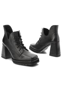 Czarne Botki Exquisite Modne Skórzane Buty Damskie. Kolor: czarny. Materiał: skóra. Wzór: geometria. Styl: klasyczny, elegancki #3