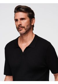 Ombre Clothing - Męska koszulka polo bez guzików z otwartym kołnierzykiem – czarna V2 - Rozmiar: XL. Typ kołnierza: polo. Kolor: czarny. Materiał: elastan, nylon, prążkowany, wiskoza, dzianina. Styl: elegancki, klasyczny