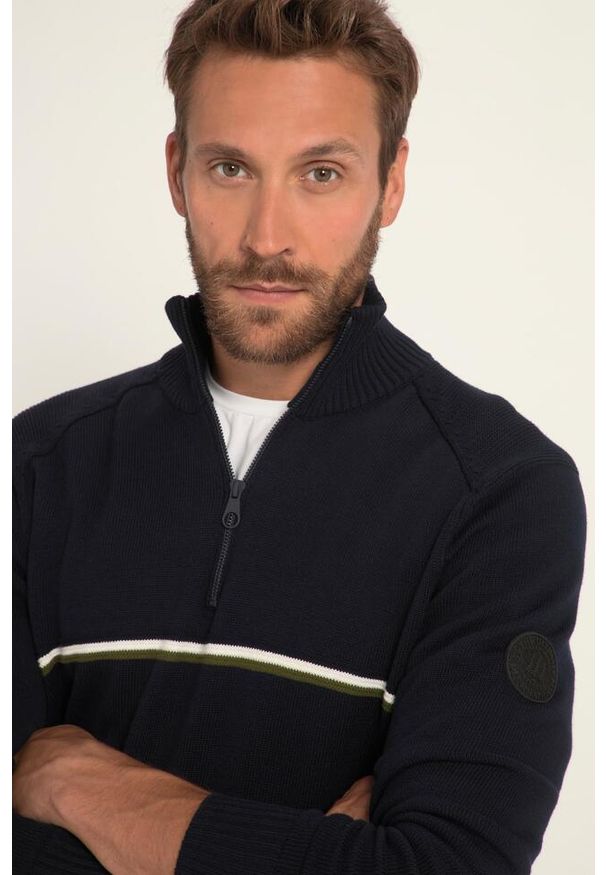 JAY-PI - Męski Półgolf z dzianiny odzież narciarska stójka z zamkiem błyskawicznym. Typ kołnierza: kołnierzyk stójkowy. Kolekcja: plus size. Kolor: niebieski. Materiał: bawełna, materiał. Sezon: zima. Sport: narciarstwo