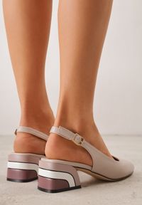 Born2be - Ciemnobeżowe Czółenka VICES na Obcasie z Odkrytą Piętą i Geometrycznym Akcentem Terraspa. Okazja: na co dzień. Zapięcie: sprzączka. Kolor: beżowy. Wzór: geometria. Obcas: na obcasie. Styl: casual. Wysokość obcasa: średni #4
