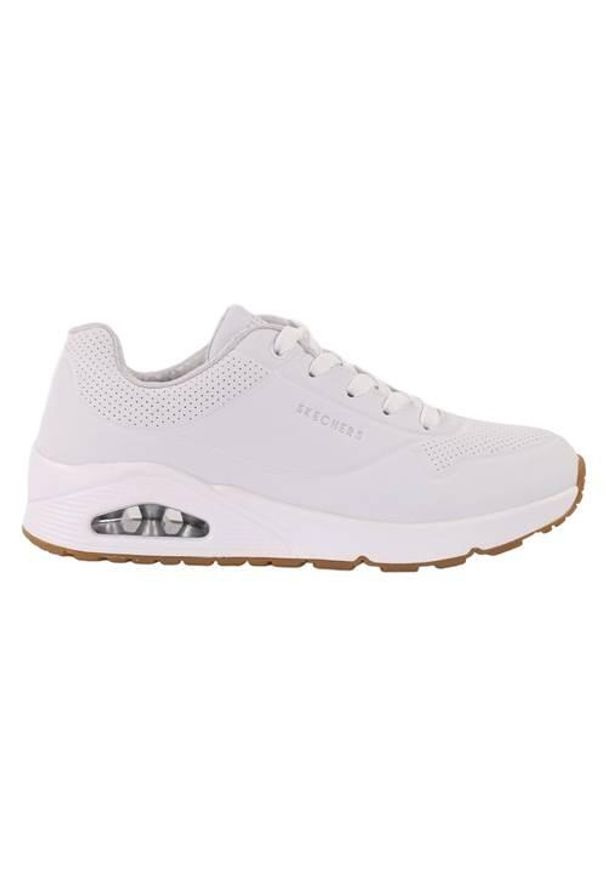 skechers - Buty do chodzenia dla dzieci Skechers Unostand. Okazja: na co dzień. Zapięcie: sznurówki. Kolor: biały. Materiał: materiał. Szerokość cholewki: normalna. Model: Skechers Sport. Sport: turystyka piesza