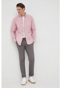BOSS koszula bawełniana męska kolor różowy slim z kołnierzykiem button-down. Typ kołnierza: button down. Kolor: różowy. Materiał: bawełna