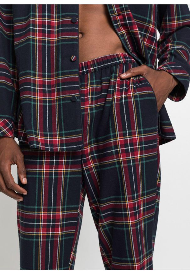 bonprix - Piżama męska z miękkiej flaneli zapinana na guziki. Kolor: niebieski