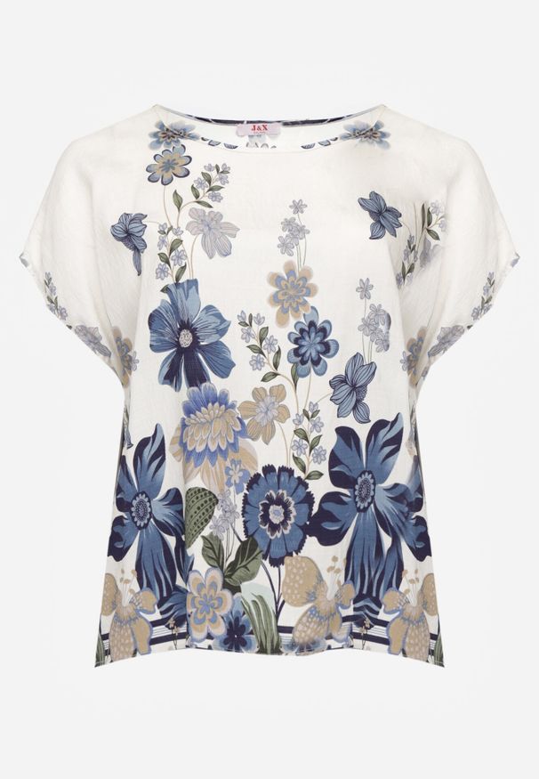 Born2be - Niebieska Wiskozowa Bluzka w Kwiaty Talina. Okazja: na co dzień. Kolor: niebieski. Materiał: wiskoza. Wzór: kwiaty. Styl: casual, klasyczny, elegancki