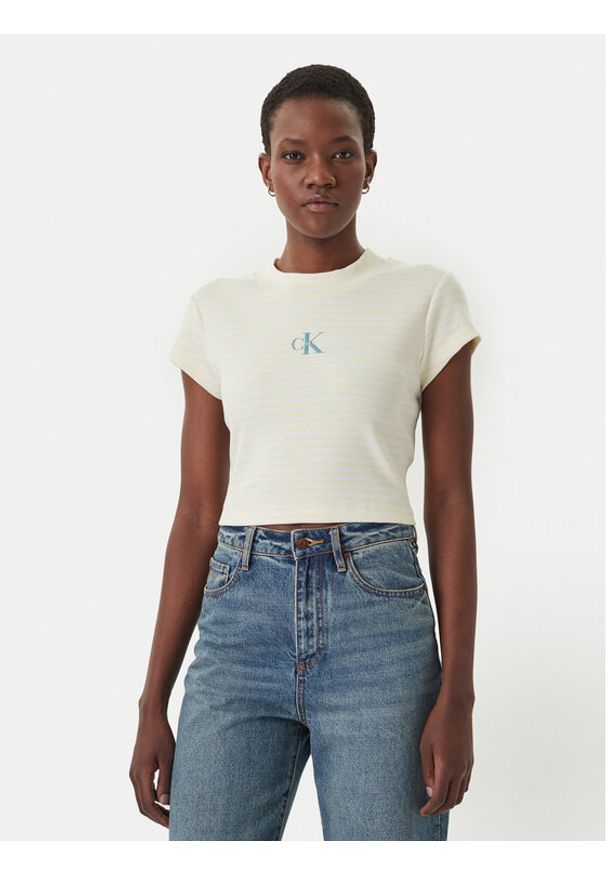 Calvin Klein Jeans T-Shirt LV047F833G Żółty Slim Fit. Kolor: żółty. Materiał: bawełna