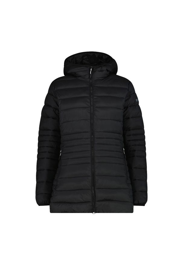 Długa kurtka puchowa z kapturem na zamek Sorona Aura damska CMP. Typ kołnierza: kaptur. Kolor: czarny. Materiał: puch. Długość: długie. Sport: turystyka piesza