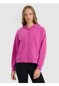 4f - 4F Bluza dresowa rozpinana z modalem damska - różowa S. Okazja: na co dzień. Typ kołnierza: kaptur. Kolor: różowy. Materiał: dresówka. Styl: casual