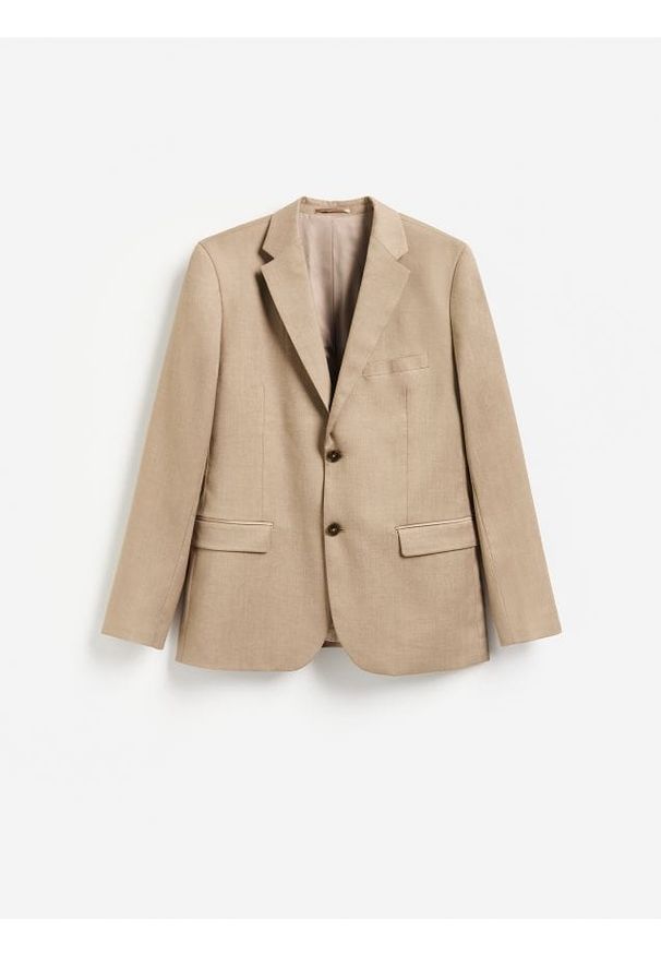 Reserved - Marynarka slim fit z dodatkiem wiskozy - brązowy. Kolor: brązowy. Materiał: wiskoza
