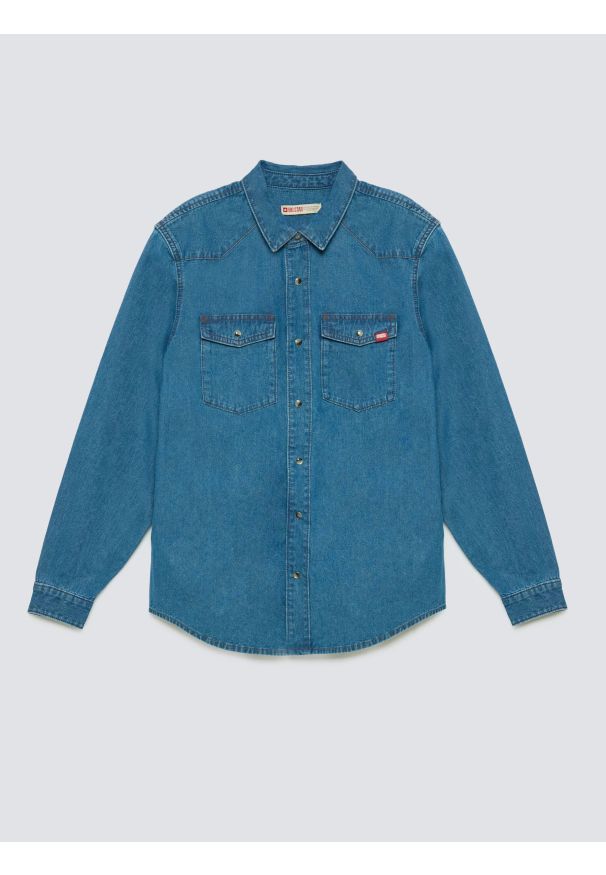 Big-Star - Koszula chłopięca jeansowa niebieska Western 121. Okazja: na co dzień. Kolor: niebieski. Materiał: jeans. Wzór: melanż. Styl: casual, klasyczny