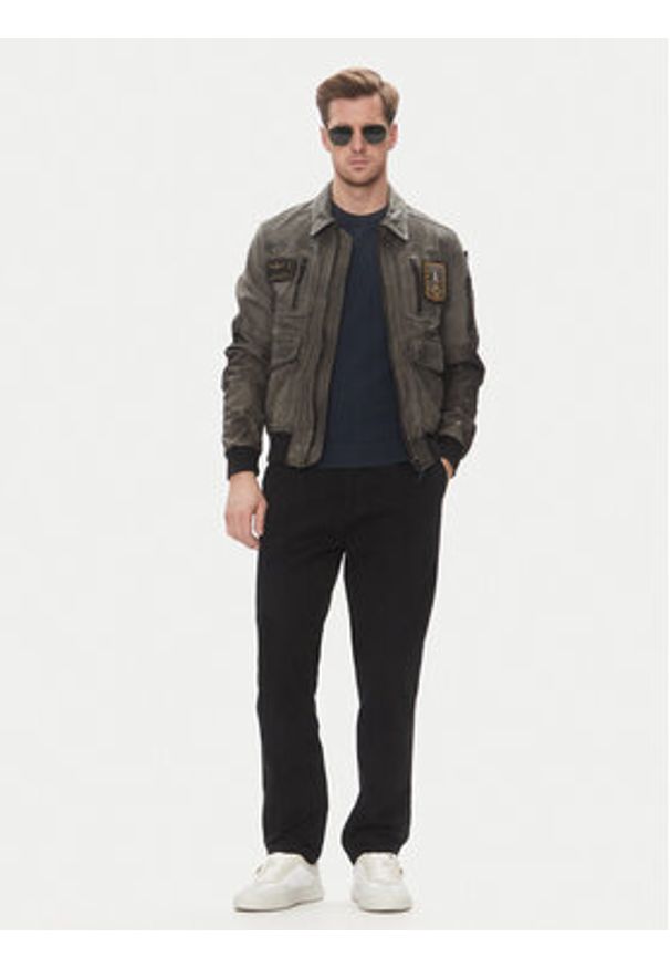 Aeronautica Militare Kurtka skórzana 251PN5047PL00300 Szary Regular Fit. Kolor: szary. Materiał: skóra