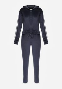 Renee - Granatowy 2-Częściowy Komplet Dresowy z Weluru z Ozdobnymi Lampasami Bluza i Spodnie Anelpe. Kolor: niebieski. Materiał: welur, dresówka #5