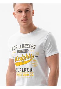Ombre Clothing - T-shirt męski z nadrukiem - biały V-23D S1434 - XL. Kolor: biały. Materiał: bawełna. Wzór: nadruk. Styl: klasyczny #3