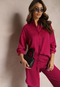 Renee - Fuksjowa Gładka Koszula na Guziki Daphrae. Kolor: różowy. Materiał: materiał. Wzór: gładki #4
