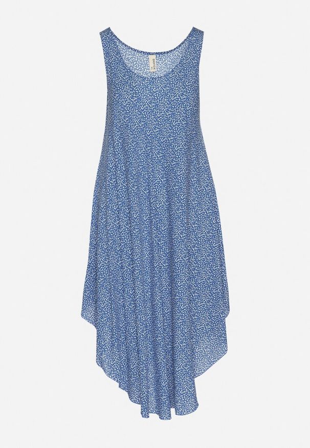 Born2be - Niebieska Rozkloszowana Sukienka z Bawełny w Abstrakcyjny Wzór Ronive. Okazja: na co dzień. Kolor: niebieski. Materiał: bawełna. Typ sukienki: rozkloszowane. Styl: elegancki, casual