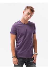 Ombre Clothing - T-shirt męski bawełniany BASIC S1370 - fioletowy - XXL. Kolor: fioletowy. Materiał: bawełna. Styl: klasyczny