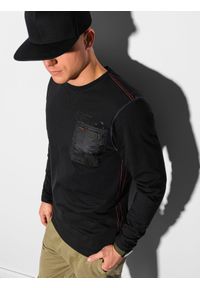 Ombre Clothing - Longsleeve męski z kieszonką - czarny V6 L130 - XL. Kolor: czarny. Materiał: materiał, bawełna, tkanina. Długość rękawa: długi rękaw. Wzór: kropki #1