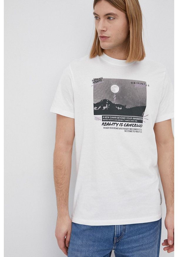 Jack & Jones - T-shirt bawełniany. Kolor: biały. Materiał: bawełna. Wzór: nadruk