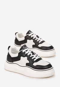 Renee - Biało-Czarne Płaskie Sneakersy Sznurowane na Grubszej Podeszwie Evanadia. Kolor: biały #5