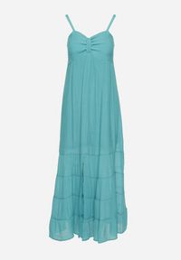 Born2be - Miętowa Sukienka z Bawełną na Regulowanych Ramiączkach z Elastyczną Gumką na Plecach Tinathias. Okazja: na co dzień, na spacer. Kolor: miętowy. Materiał: bawełna. Długość rękawa: na ramiączkach. Sezon: lato. Typ sukienki: proste. Styl: klasyczny, casual #6