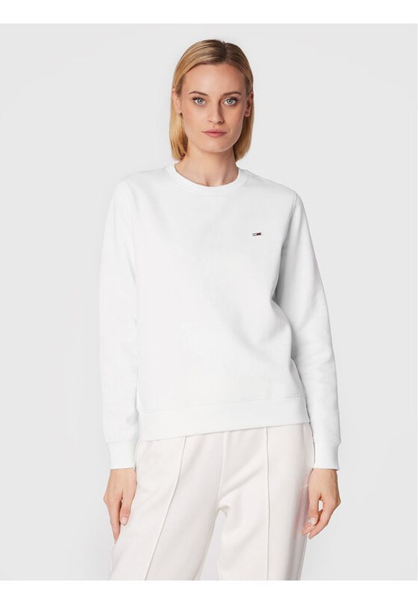 Tommy Jeans Bluza Fleece DW0DW09227 Biały Regular Fit. Kolor: biały. Materiał: bawełna, syntetyk