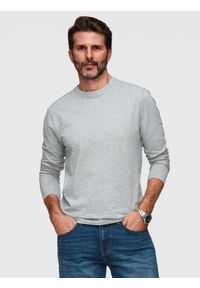 Ombre Clothing - Longsleeve męski BASIC z okrągłym dekoltem - szary melanż V3 - Rozmiar: L. Kolor: szary. Materiał: materiał, bawełna. Długość rękawa: długi rękaw. Wzór: melanż. Styl: klasyczny