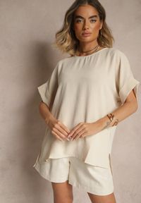 Renee - Beżowa Bluzka w Stylu Nietoperza Fadeasia. Okazja: na co dzień. Typ kołnierza: dekolt w serek. Kolor: beżowy. Styl: casual #3
