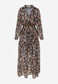 Renee - Granatowa Sukienka Bancroft z Błyszczącym Nadrukiem. Okazja: na co dzień. Kolor: niebieski. Wzór: nadruk. Sezon: wiosna. Typ sukienki: kopertowe. Styl: casual. Długość: maxi #3