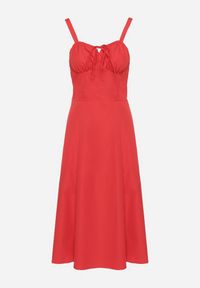 Born2be - Czerwona Rozkloszowana Gorsetowa Sukienka Vices Ozdobiona Wiązaniem Ralethea. Typ kołnierza: dekolt gorset. Kolor: czerwony. Długość rękawa: na ramiączkach. Wzór: aplikacja. Typ sukienki: gorsetowe. Styl: elegancki #5