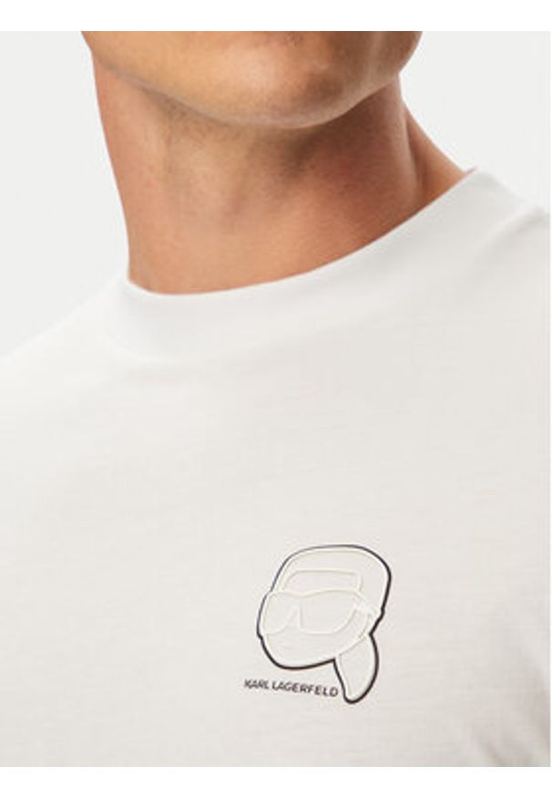 Karl Lagerfeld - KARL LAGERFELD T-Shirt 755026 563224 Biały Regular Fit. Typ kołnierza: dekolt w karo. Kolor: biały. Materiał: bawełna