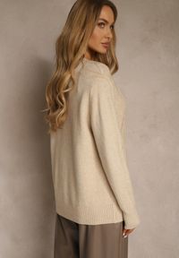 Renee - Jasnobeżowy Kardigan z Bawełną i Tłoczonym Wzorem Reisina. Okazja: na co dzień. Kolor: beżowy. Materiał: bawełna. Styl: casual, elegancki #3