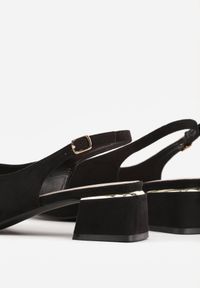 Born2be - Czarne Sandały na Obcasie ze Skórzaną Wkładką i Cyrkoniami Vylyra. Okazja: na co dzień. Zapięcie: sprzączka. Kolor: czarny. Materiał: skóra. Wzór: aplikacja. Obcas: na obcasie. Styl: casual, klasyczny. Wysokość obcasa: średni #7