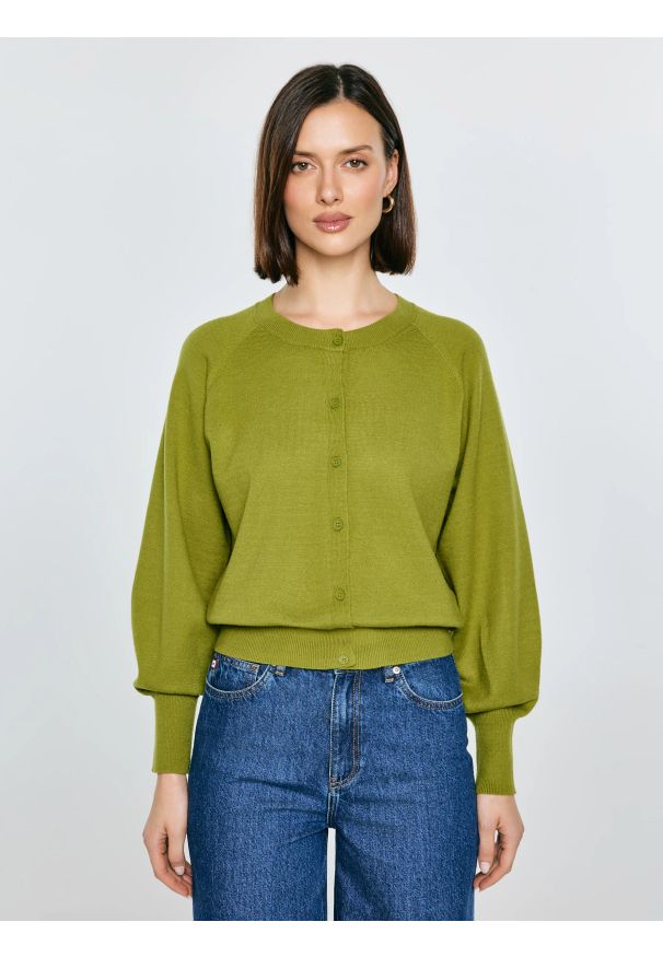 Big-Star - Kardigan damski z wiskozy zielony Suzana 301. Okazja: na co dzień. Kolor: zielony. Materiał: wiskoza. Długość rękawa: krótki rękaw. Styl: casual, elegancki, klasyczny