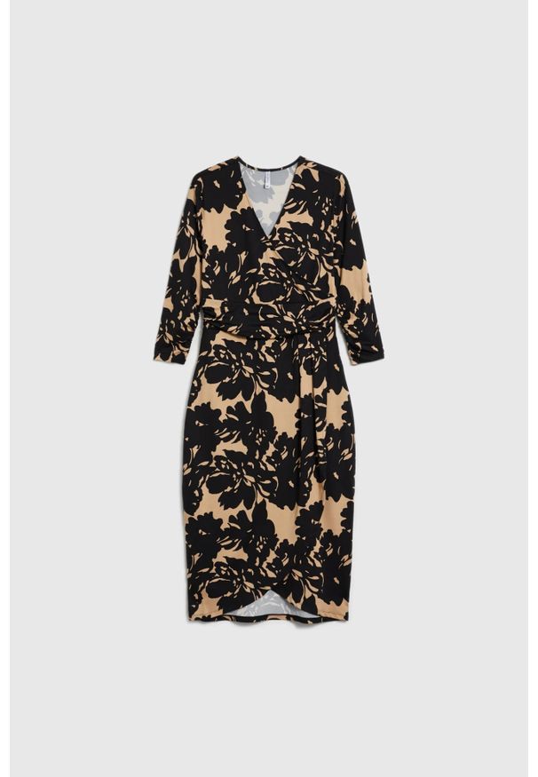 MOODO - Wzorzysta sukienka czarna. Kolor: czarny. Materiał: poliester, elastan
