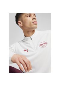 Puma - Męska bluza treningowa z zamkiem 1/4 RB Leipzig PUMA White Club Red. Kolor: czerwony, biały, wielokolorowy