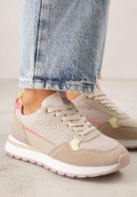 Born2be - Ciemnobeżowe Sneakersy z Siateczką i Antypoślizgową Podeszwą Katala. Okazja: na spacer, na co dzień. Kolor: beżowy. Materiał: jeans. Sport: turystyka piesza #4