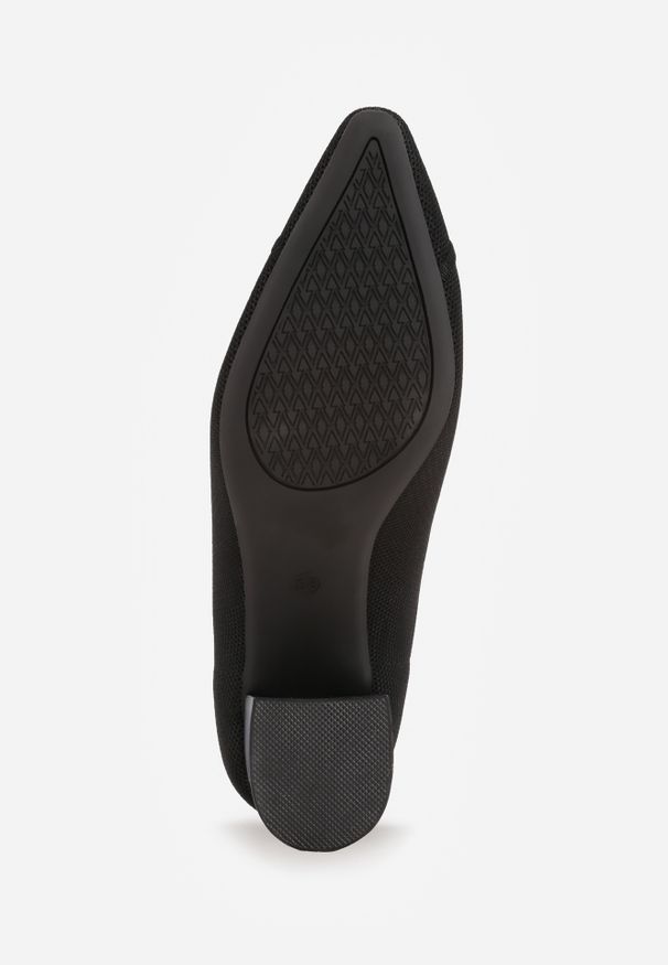 Renee - Czarne Strukturalne Czółenka VICES na Słupkowym Obcasie Abathise. Nosek buta: otwarty. Kolor: czarny. Materiał: skóra, materiał. Obcas: na obcasie. Wysokość obcasa: średni