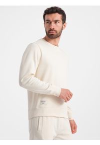 Ombre Clothing - Męski dresowy komplet bluza + spodnie – kremowy V11. Okazja: na co dzień. Kolor: kremowy. Materiał: dresówka. Wzór: aplikacja, jednolity. Styl: klasyczny, casual