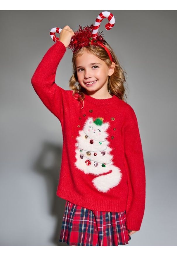 Sinsay - Sweter z motywem świątecznym - czerwony. Kolor: czerwony. Styl: wizytowy