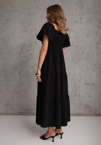 Renee - Czarna Sukienka z Wiskozy o Rozkloszowanym Kroju z Bufiastymi Rękawkami Rosena. Kolor: czarny. Materiał: wiskoza. Długość rękawa: krótki rękaw. Sezon: lato. Typ sukienki: rozkloszowane. Długość: maxi #3