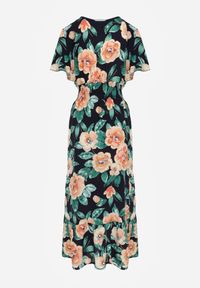 Born2be - Granatowa Sukienka Maxi z Kopertowym Dekoltem i Gumkami w Pasie Kelsi. Typ kołnierza: dekolt kopertowy. Kolor: niebieski. Długość rękawa: krótki rękaw. Sezon: wiosna, lato. Typ sukienki: kopertowe. Długość: maxi #8