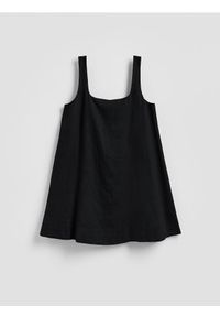 Reserved - Lniana sukienka mini - czarny. Kolor: czarny. Materiał: len. Długość: mini #1