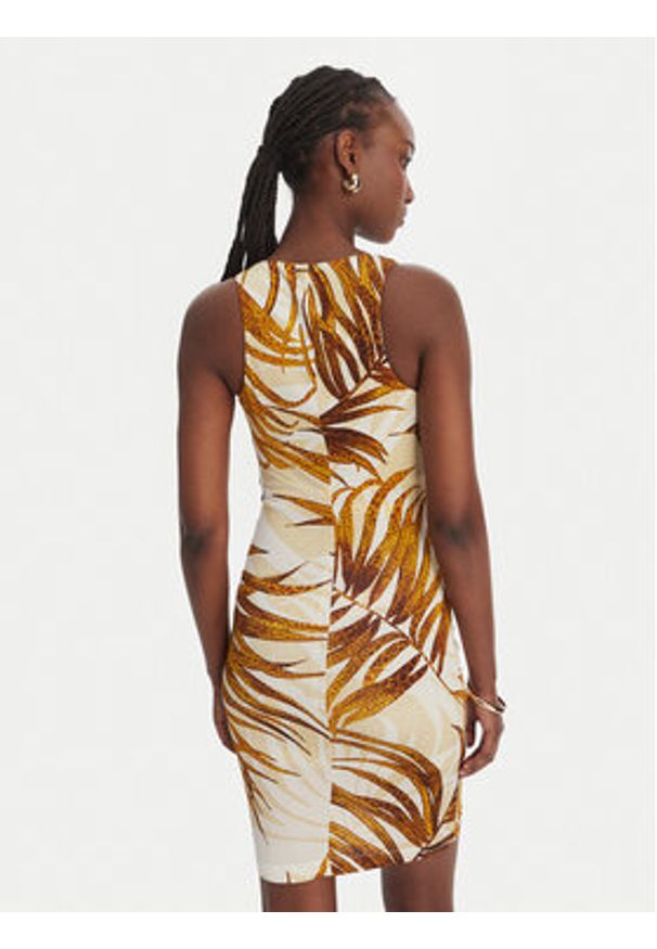 Just Cavalli Sukienka koktajlowa 80PAO9A7 JS560 Beżowy Slim Fit. Kolor: beżowy. Materiał: wiskoza. Styl: wizytowy