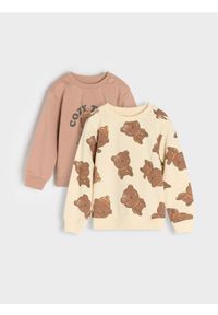 Sinsay - Bluzy 2 pack z nadrukiem misia - kremowy. Kolor: kremowy. Długość rękawa: długi rękaw. Długość: długie. Wzór: nadruk #1
