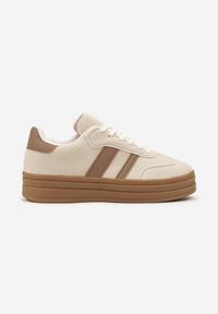 Born2be - Beżowe Sneakersy Typu Kultowe Tenisówki na Grubej Podeszwie Nalorela. Okazja: na co dzień. Kolor: beżowy. Materiał: jeans. Szerokość cholewki: normalna. Sport: fitness #5